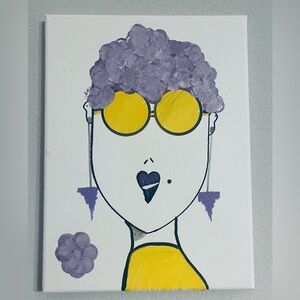 Modern Mixed-Media Portrait Canvas in Purple and Yellow ORIGINAL
